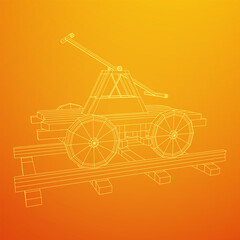 Handcar transportation. Draisine or rail vehicle. Wireframe low poly mesh vector illustration.