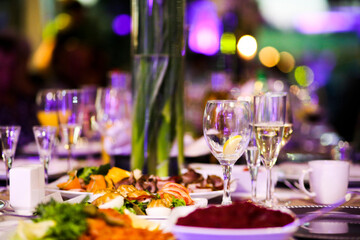 Wedding party table with food and drinks, Piotrkow Trybunalski, Lodzkie, Poland