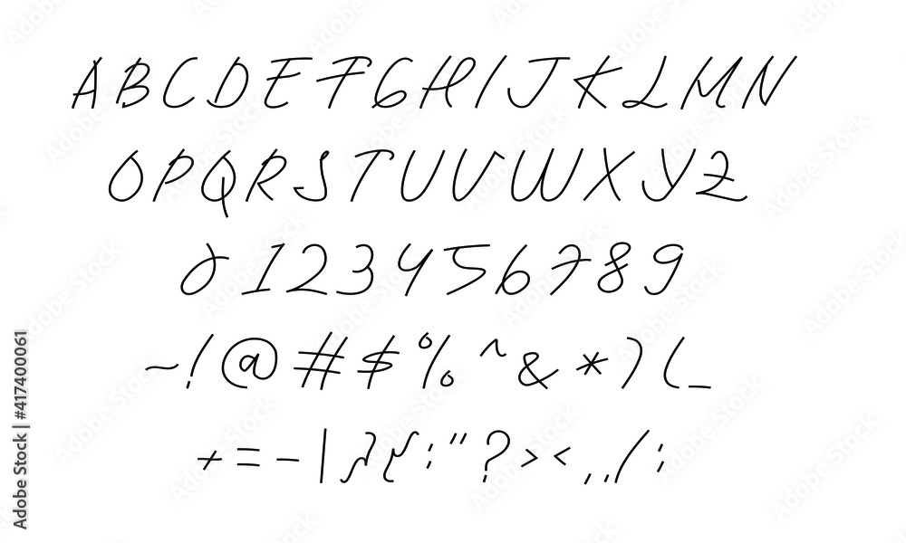 Poster hand writing font in vector design graphic. uppercase and regular alphabet, numeric, and symbols let