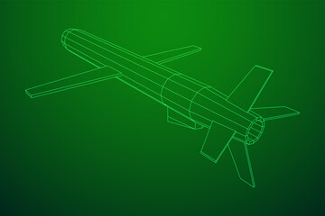 Flying supersonic cruise missile. Wireframe low poly mesh vector illustration