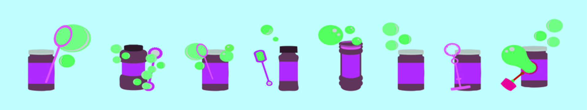set of bubble blower cartoon icon design template with various models. vector illustration isolated on blue background