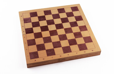 Wooden chess board on white background