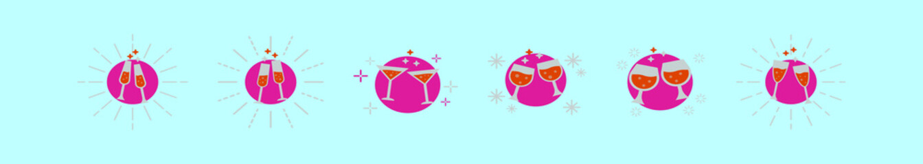 set of champagne toast cartoon icon design template with various models. vector illustration isolated on blue background