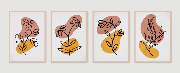 Collection of contemporary art posters. Botanical wall art vector set. Minimal and natural wall art. Abstract Plant Art design for print, wallpaper, cover. Modern vector illustration.
