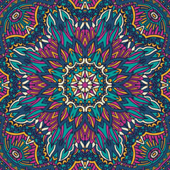Tribal indian flower ethnic seamless design. Festive colorful mandala pattern ornament.