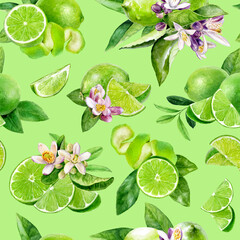 Watercolor seamless pattern limes on a color background.