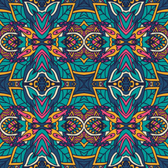 Vector seamless pattern ethnic tribal geometric psychedelic colorful print