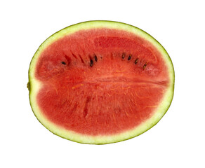 Watermelon is cut in half on white background.