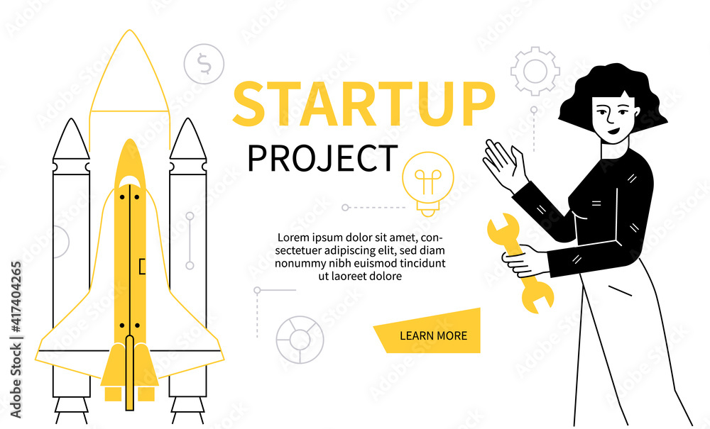 Poster startup project - modern line design style web banner