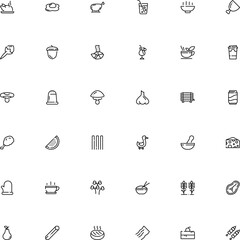 icon vector icon set such as: wide, stick, barley, bake, take, shish, luck, sirloin, omelet, burger, pappardelle, fungi, flower, vector illustration, duck, rye, rare, treatment, shashlik, turkish