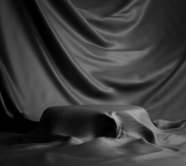Podium Covered with Black Cloth Empty Space 3D Rendering