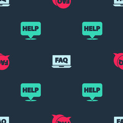 Set Speech bubble with FAQ, Laptop and and text Help on seamless pattern. Vector.