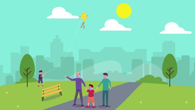 Three generations family walk together at park