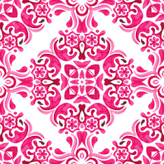 Abstract seamless ornamental watercolor damask flower paint tile pattern for fabric