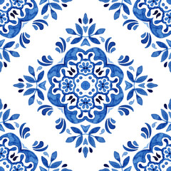 Vintage damask floral seamless ornamental watercolor arabesque paint tile design pattern for tile...