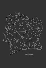 Cote d'Ivoire Map Point scales on black background. Wire frame polygonal network white line, dot and shadow dot.