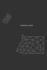 Equatorial Guinea Map Point scales on black background. Wire frame polygonal network white line, dot and shadow dot.