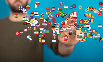 World map with all states and their flags,3d render.