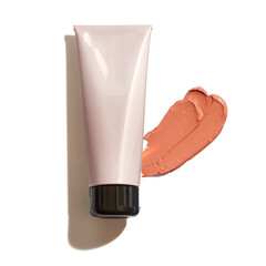 cosmetic cream tube with a swatch