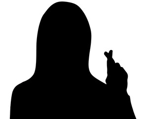 3D illustration, 3D rendering. Silhouette of woman showing crossed fingers for good luck. crossed index and middle fingers a sign of the end of the action, a call for the end of the action.