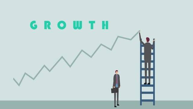Businessman drawing growth graph on the ladder