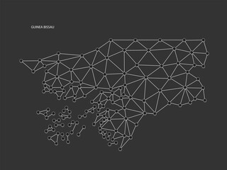 Guinea-Bissau Map Point scales on black background. Wire frame polygonal network white line, dot and shadow dot.
