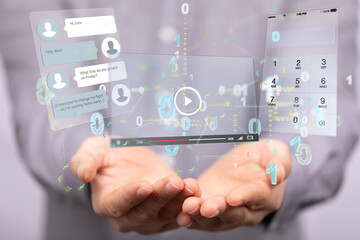 Interface web application in hand 3d