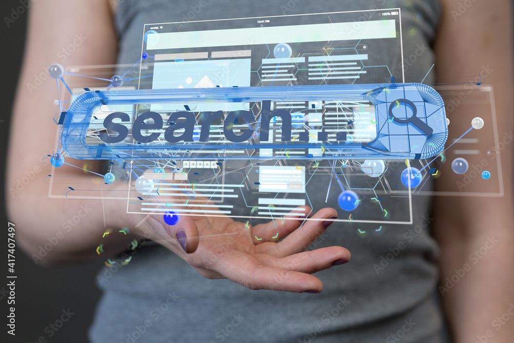 Poster interface web application in hand 3d