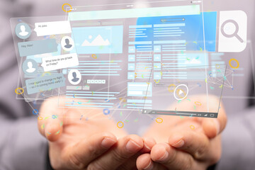 Interface web application in hand 3d