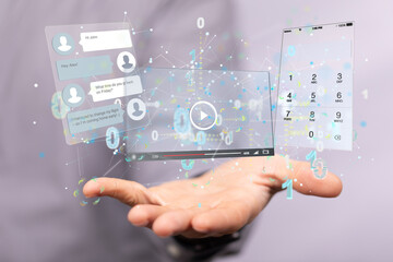 Interface web application in hand 3d