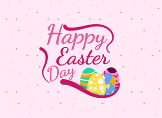 Happy Easter Typographical Background With Rabbit And Flowers