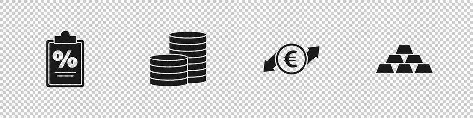 Set Finance document, Coin money, Financial growth and euro coin and Gold bars icon. Vector.