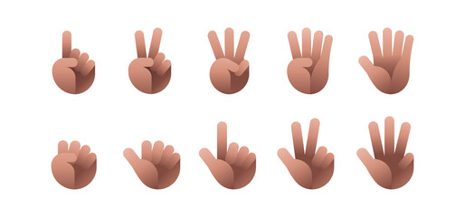 Hand finger counting set on white background, vector illustration
