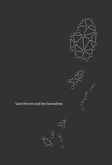 Saint Vincent and the Grenadines Map Point scales on black background. Wire frame polygonal network white line, dot and shadow dot.