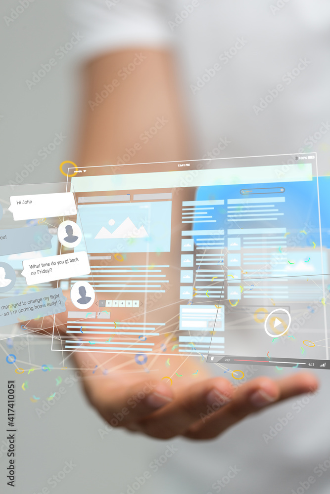 Poster media develop interface web application in hand