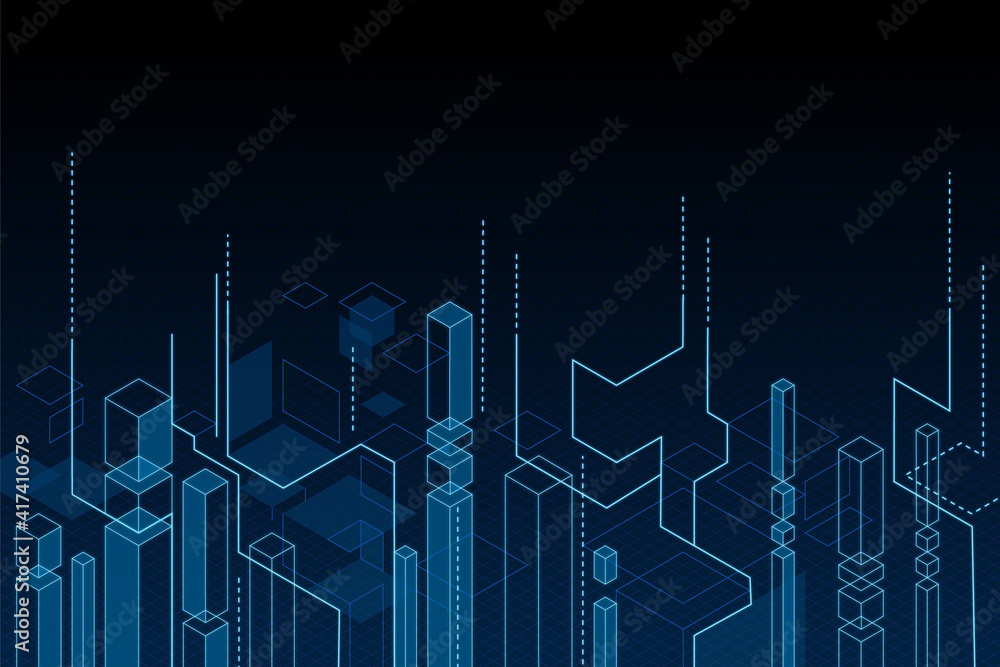 Poster digital blue geometric figures at abstract technology background