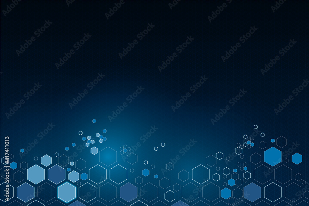 Poster Digital abstract technology background with blue hexagon figures