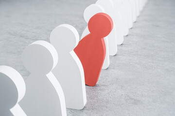 Leadership concept with red wooden figure outstanding among the rest white wooden figures