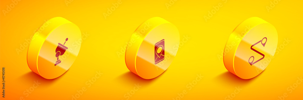 Poster set isometric radar, city map navigation and route location icon. vector.
