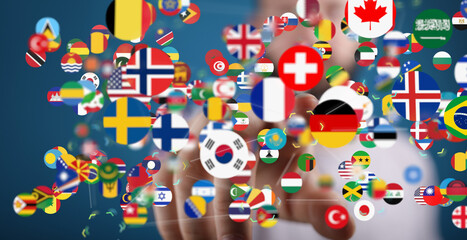 World map with all states and their flags