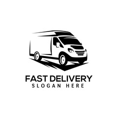 vector illustration parcel delivery van for fast delivery logo,delivery service logo modern template © nurcreatedesign