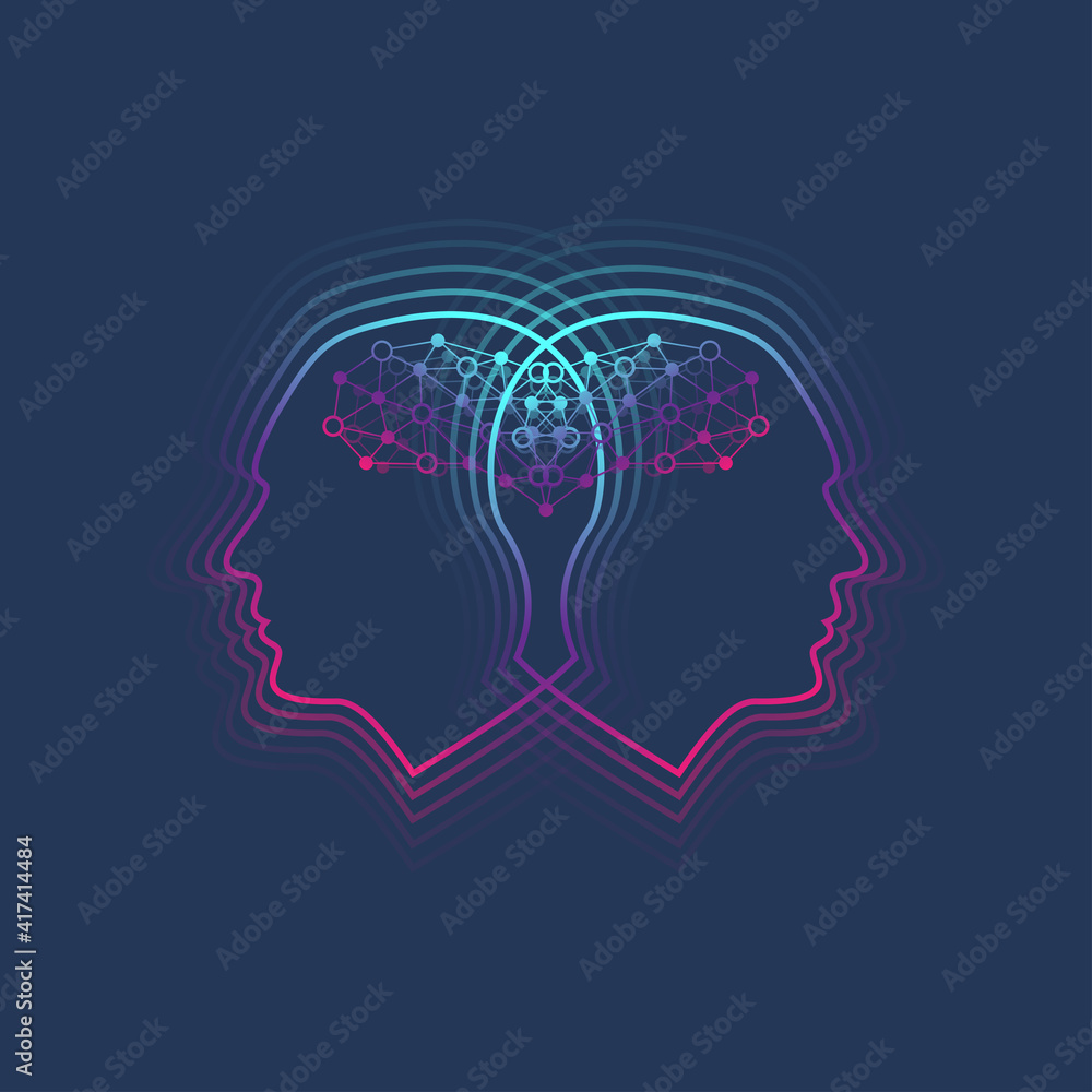 Aufkleber Futuristic Artificial Intelligence and Machine Learning Concept. Human Big Data Visualization. Wave Flow Communication, Scientific illustration.