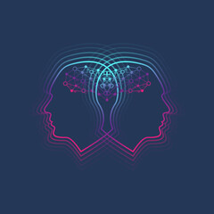 Futuristic Artificial Intelligence and Machine Learning Concept. Human Big Data Visualization. Wave Flow Communication, Scientific illustration.