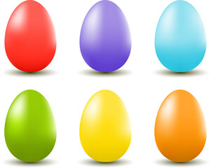 Set of rainbow eggs colored 3D isolated vector illustrations on white background.
Happy Easter. 
Traditional spring holidays in April or March. Egg hunt.