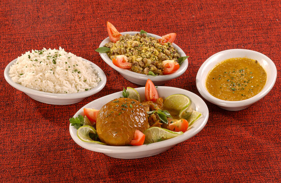 Buchada goat, typical food from the Northeast of Brazil is made with goat viscera, usually accompanied by rice, beans and mush.