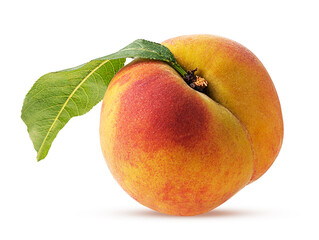 Peach fruit with green leaf