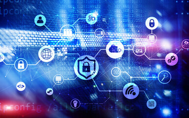 Data security concept. Icons: Closed Padlock, Wifi And cloud on digital background