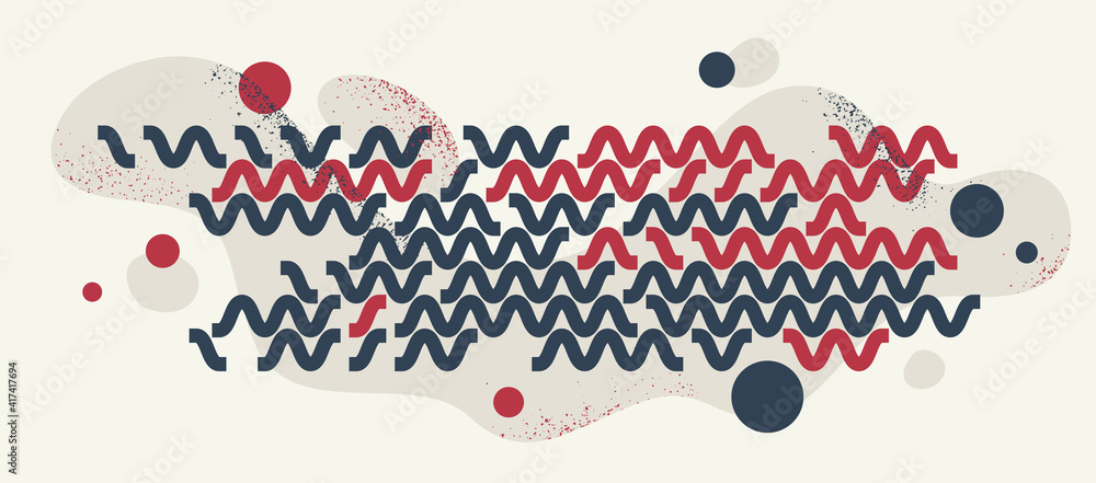 Poster geometric artistic vector background with lines splats and textures, abstract modern art composition