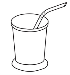 Stylish hand-drawn doodle cartoon style Mint Julep cocktail metal chrome silver mug with a straw vector illustration. For party card, invitations, posters, bar menu or alcohol cook book recipe.