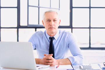 Executive senior businessman working on his laptop while sitting at desk at the office